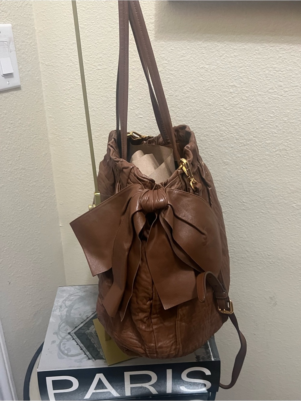 Prada Brown Leather Shoulder Bag with Gold Logo - Picture 3 of 13